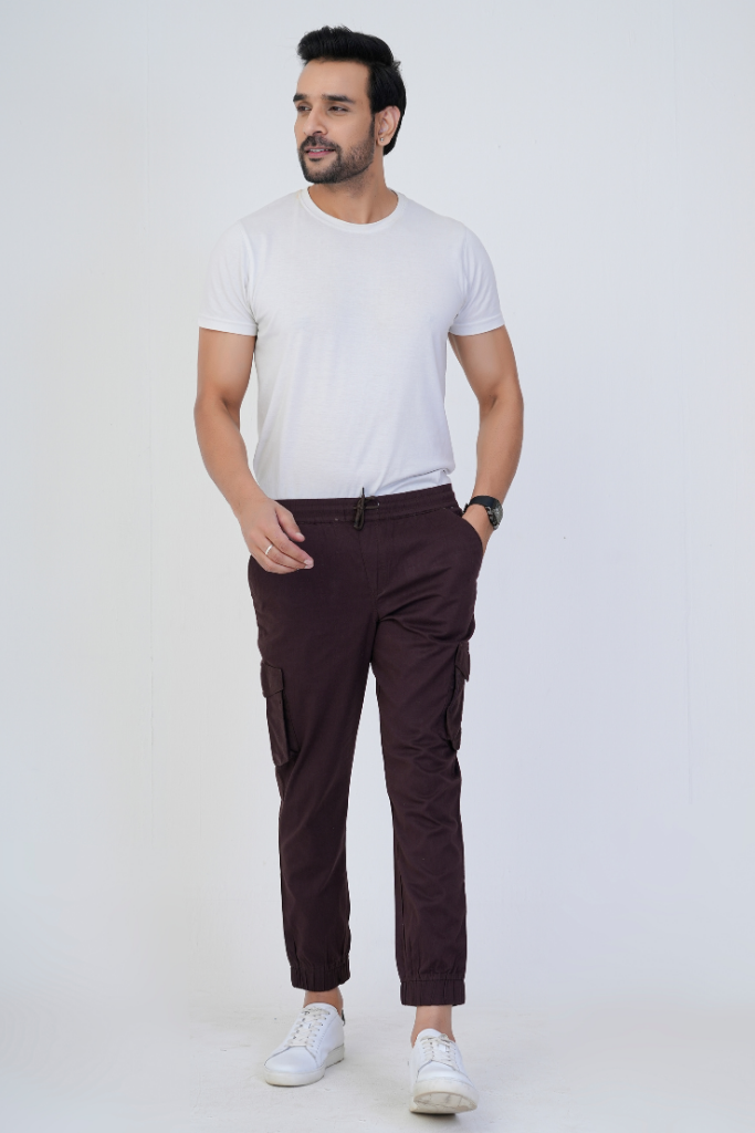 Men's Cotton Cargo Jogger Pants Brown