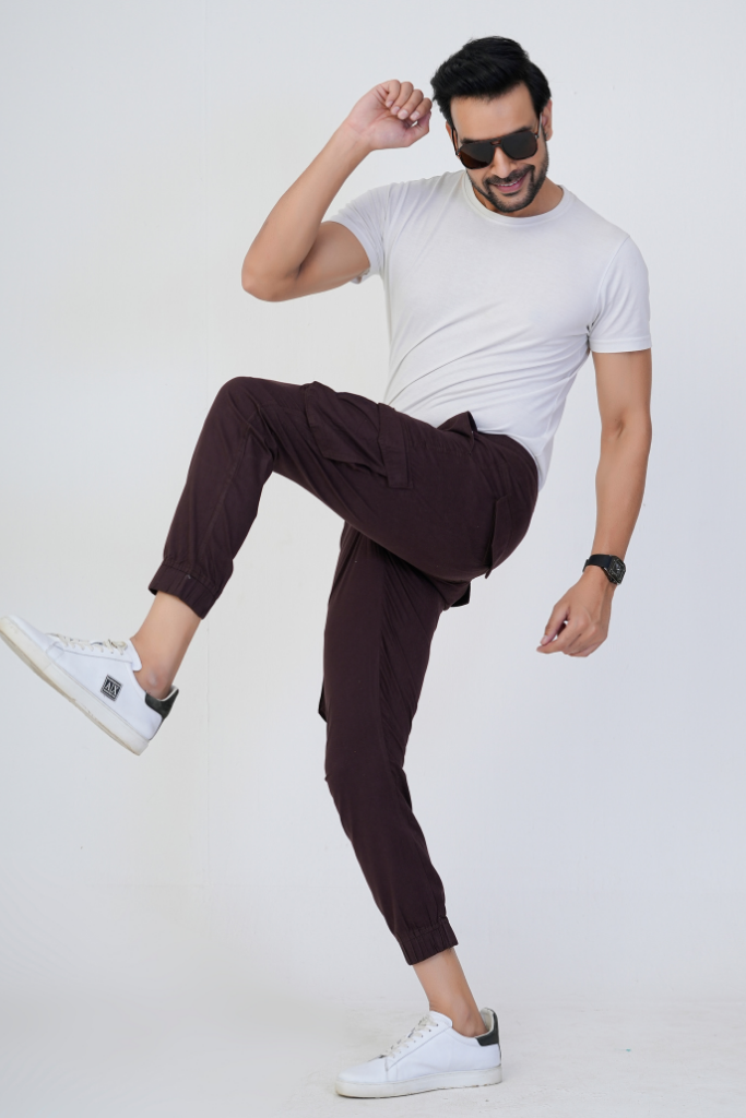 Men's Cotton Cargo Jogger Pants Brown