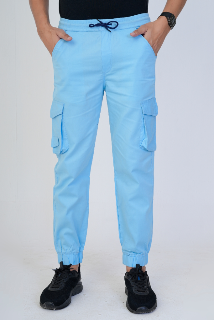 Men's Cotton Cargo Jogger Pants Sky Blue