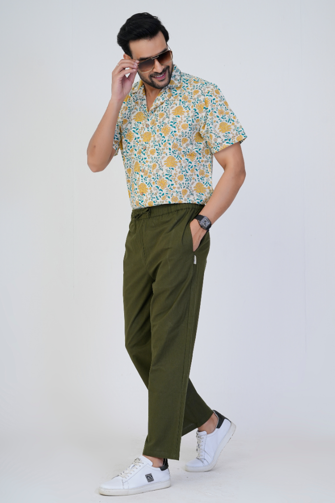 Olive Men's Loose Fit Cotton Pant