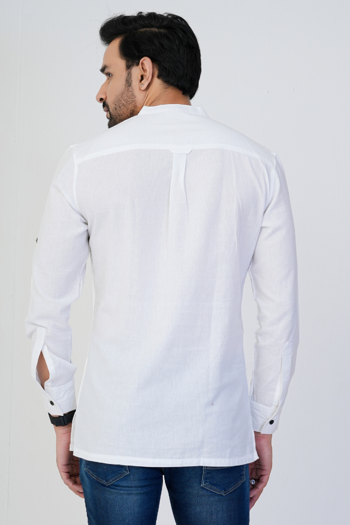 White Airy Linen Short Kurtas for Men