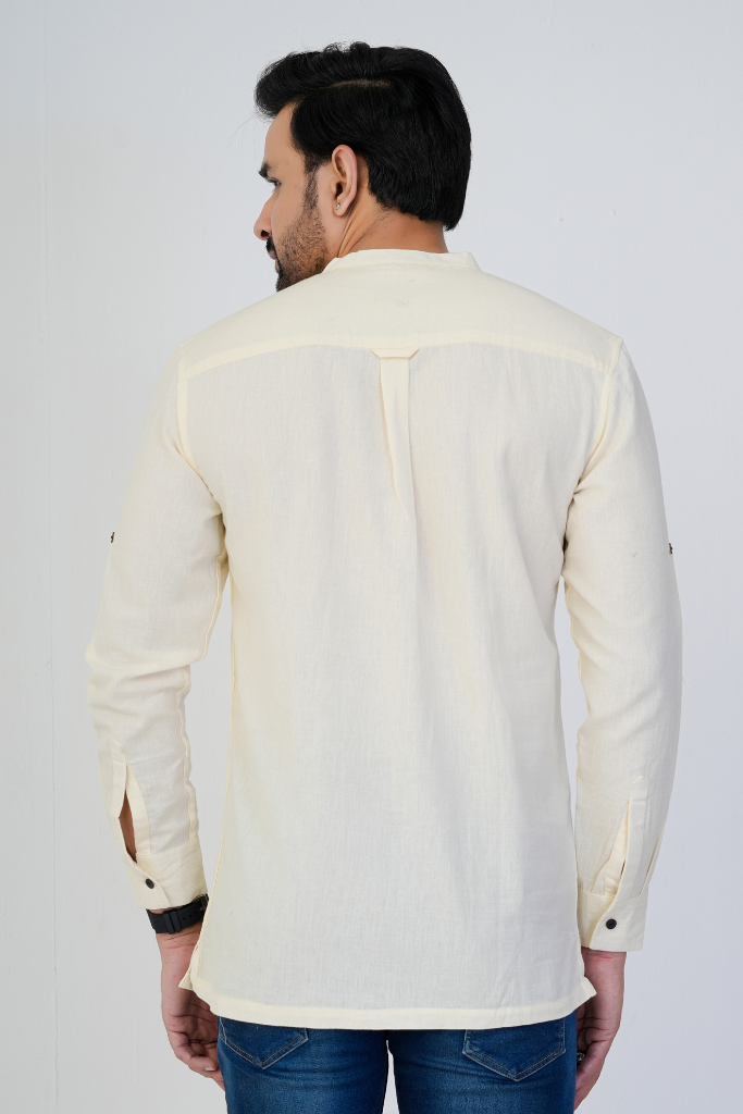 Ecru Airy Linen Short Kurtas for Men