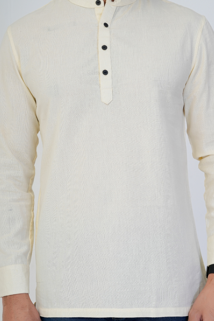 Ecru Airy Linen Short Kurtas for Men