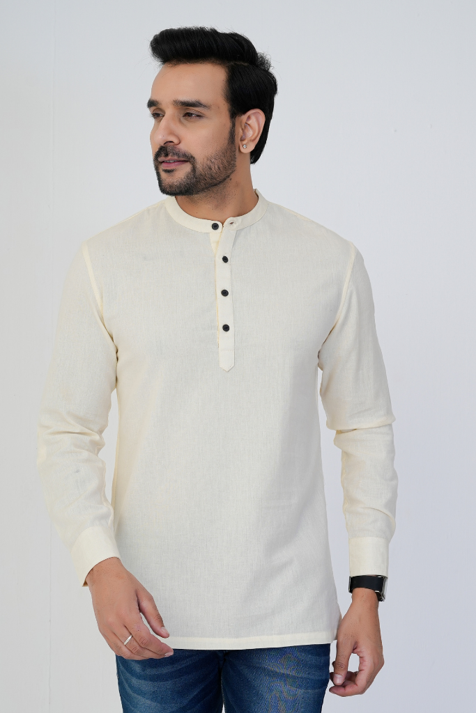 Ecru Airy Linen Short Kurtas for Men