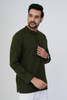Olive Airy Linen Short Kurtas for Men