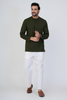 Olive Airy Linen Short Kurtas for Men