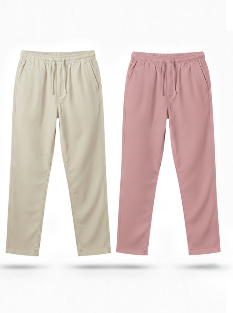 Beige and Rose Taupe Loose Fit Cotton Pants Combo