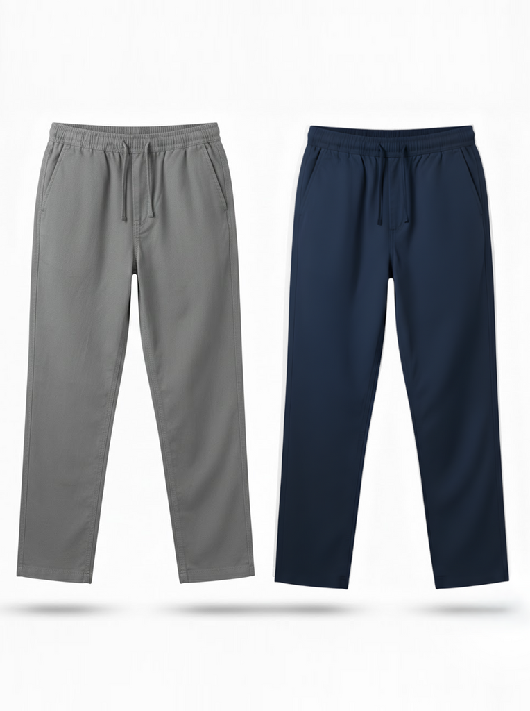 Grey and Navy Blue Loose Fit Cotton Pants Combo