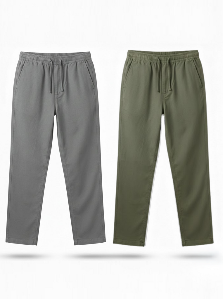 Grey and Olive Loose Fit Cotton Pants Combo