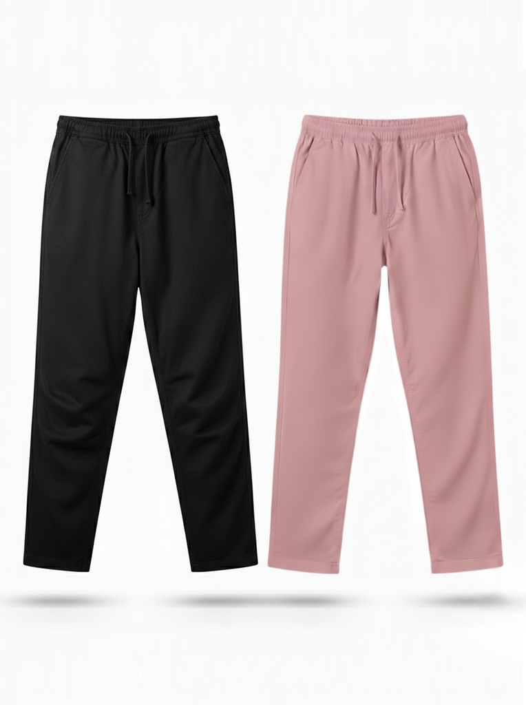 Black and Rose Taupe Loose Fit Cotton Pants Combo