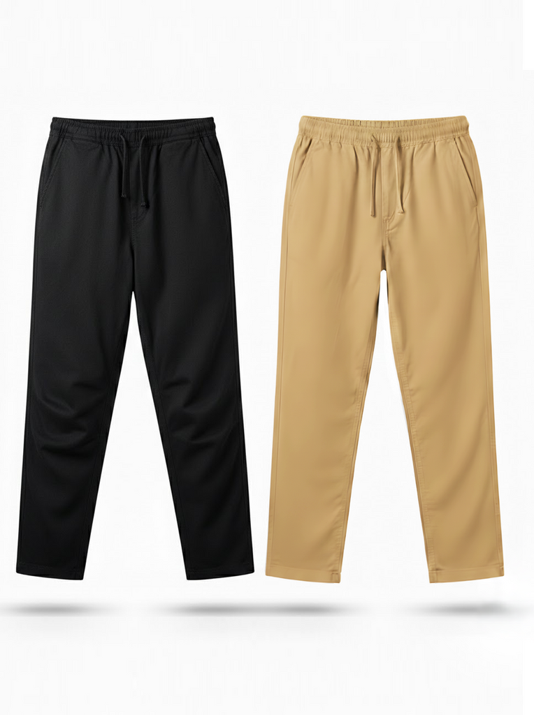 Black and Khaki Loose Fit Cotton Pants Combo