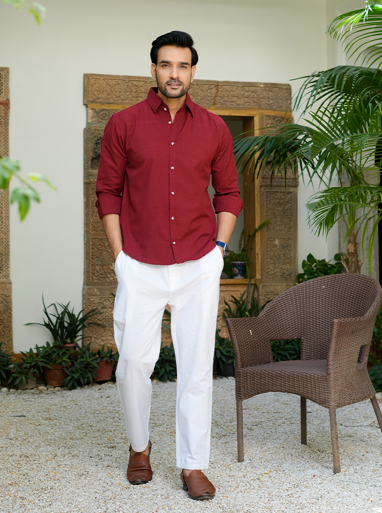 Deep-Red Airy Linen Shirts for Men