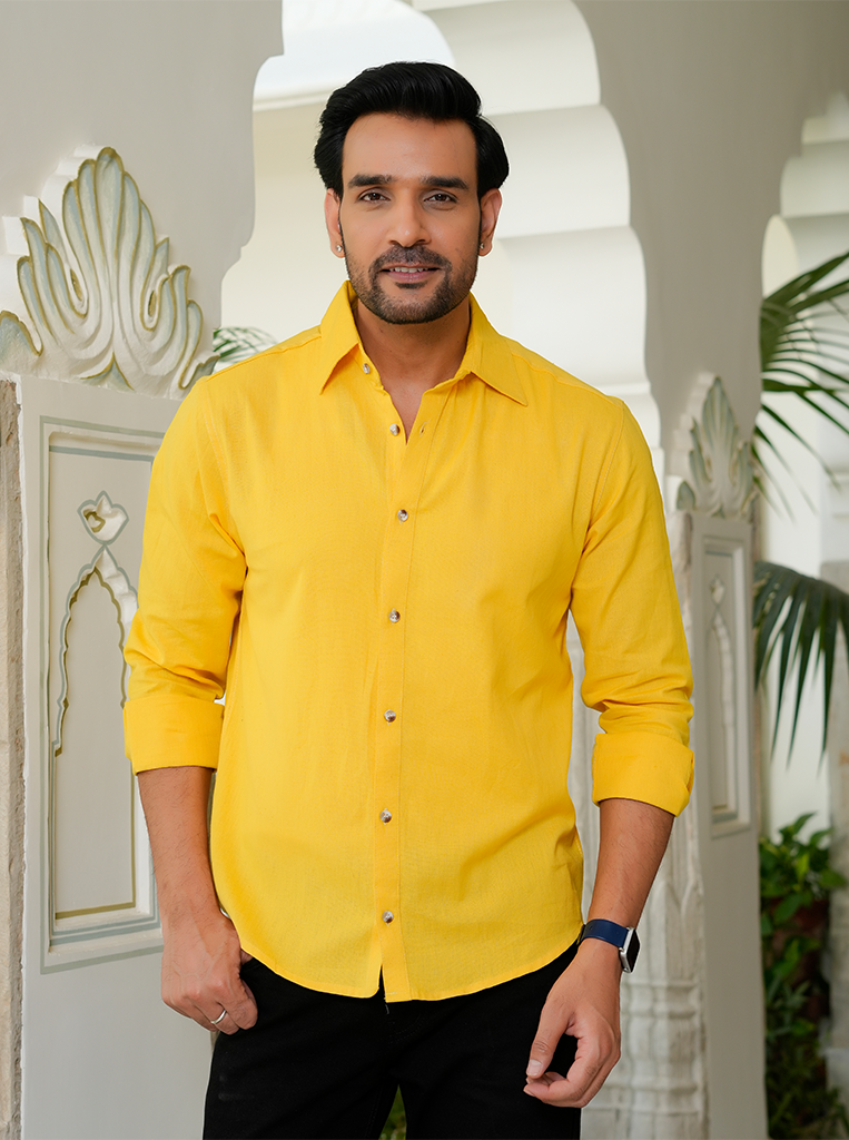 Yellow Airy Linen Shirts for Men
