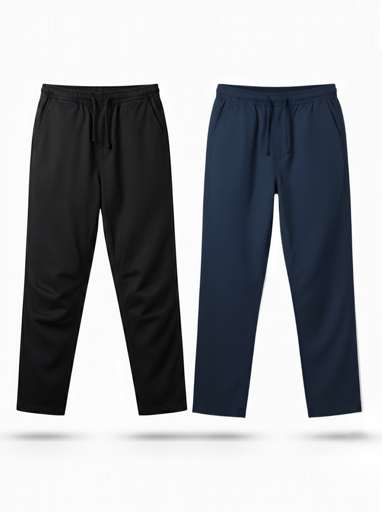 Black and Navy Blue Loose Fit Cotton Pants Combo