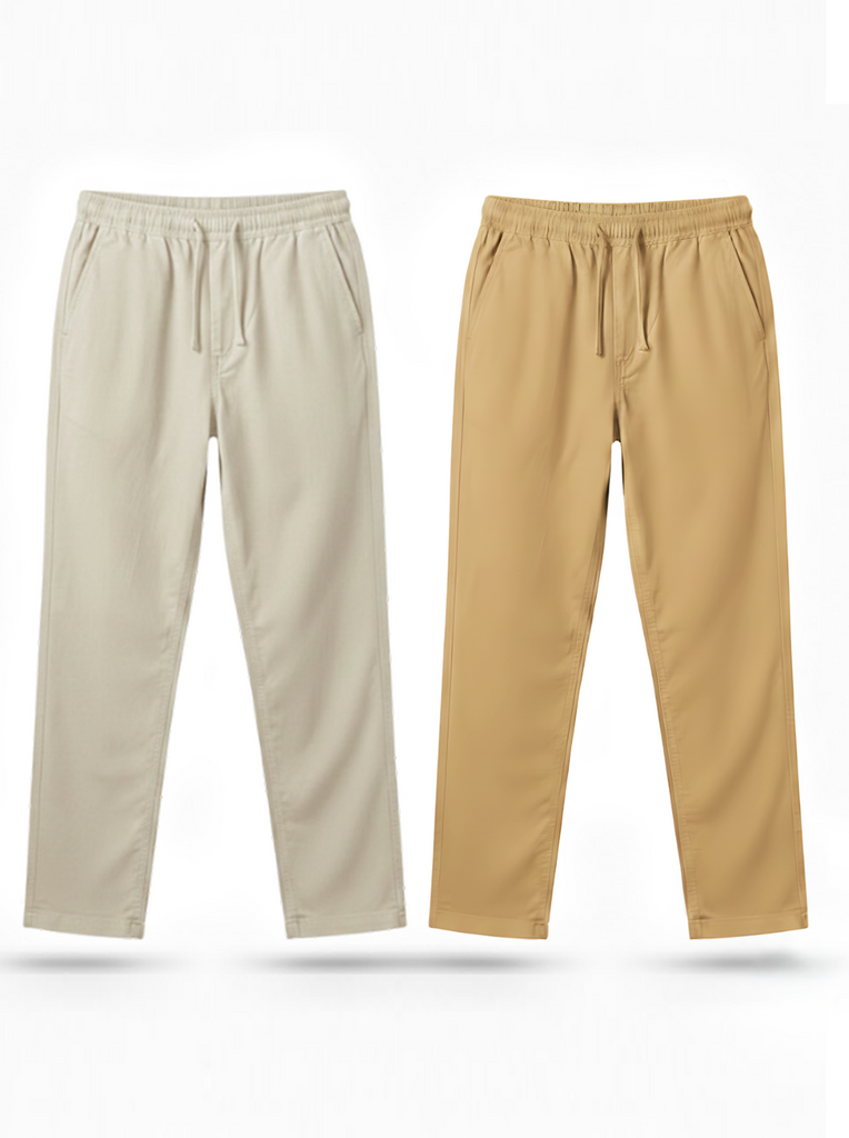 Beige and Khaki Loose Fit Cotton Pants Combo
