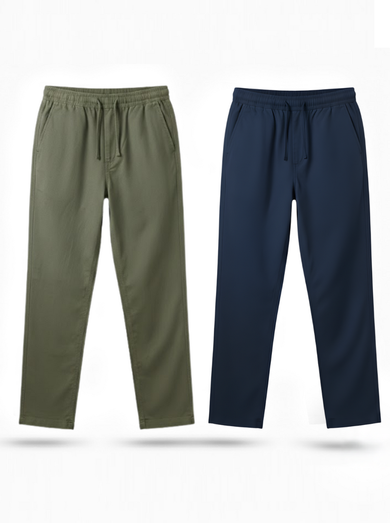 Olive and Navy Blue Loose Fit Cotton Pants Combo
