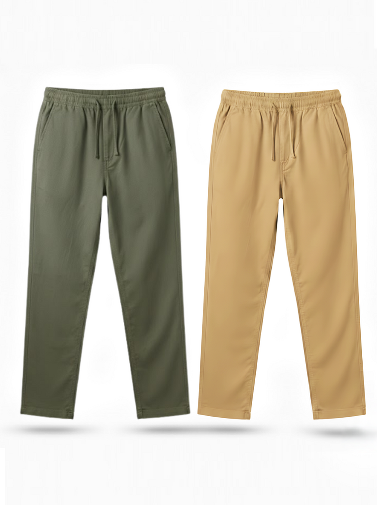 Olive and Khaki Loose Fit Cotton Pants Combo
