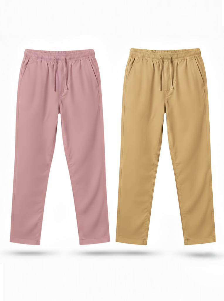 Rose Taupe and Khaki Loose Fit Cotton Pants Combo