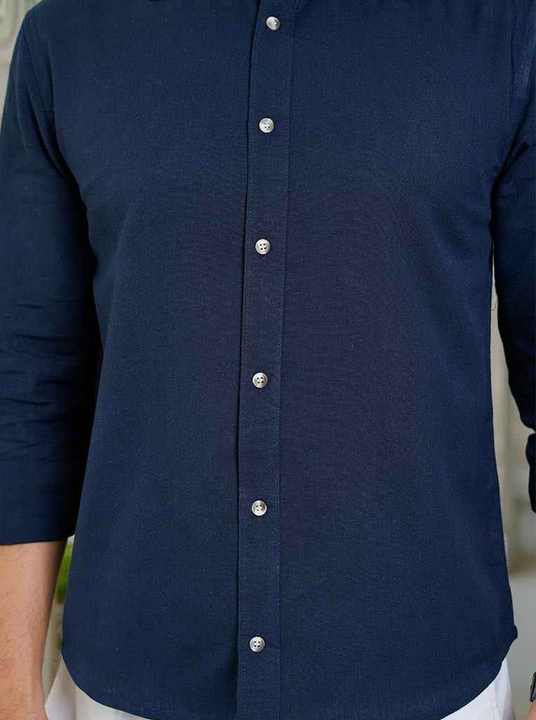 Navy Blue Airy Linen Shirts for Men