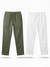 White and Olive Loose Fit Cotton Pants Combo