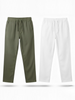 White and Olive Loose Fit Cotton Pants Combo