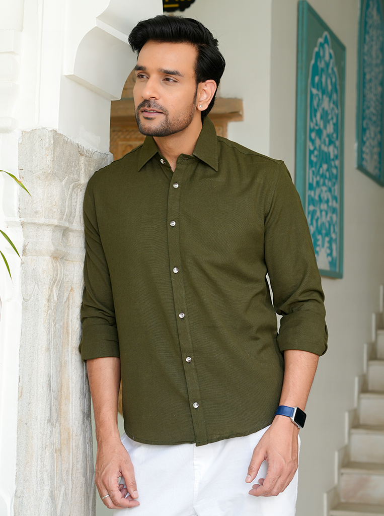 Olive Airy Linen Shirts for Men