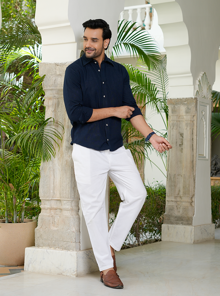 Navy Blue Airy Linen Shirts for Men