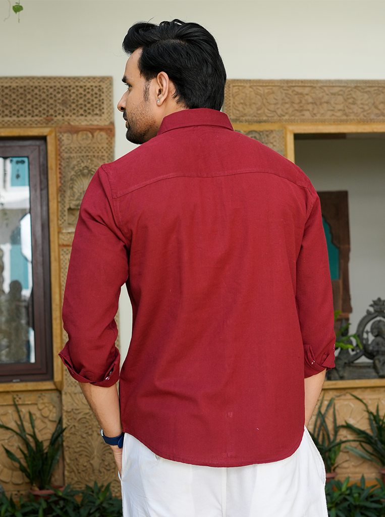 Deep-Red Airy Linen Shirts for Men