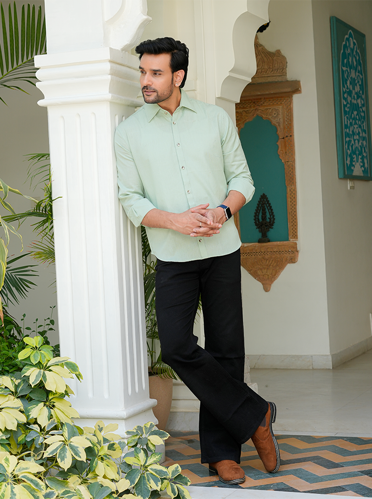 Mint Green Airy Linen Shirts for Men