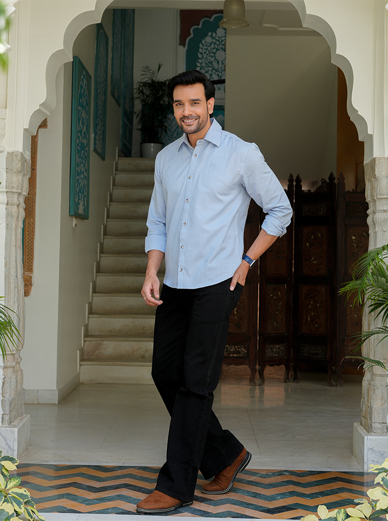 Sky Blue Airy Linen Shirts for Men