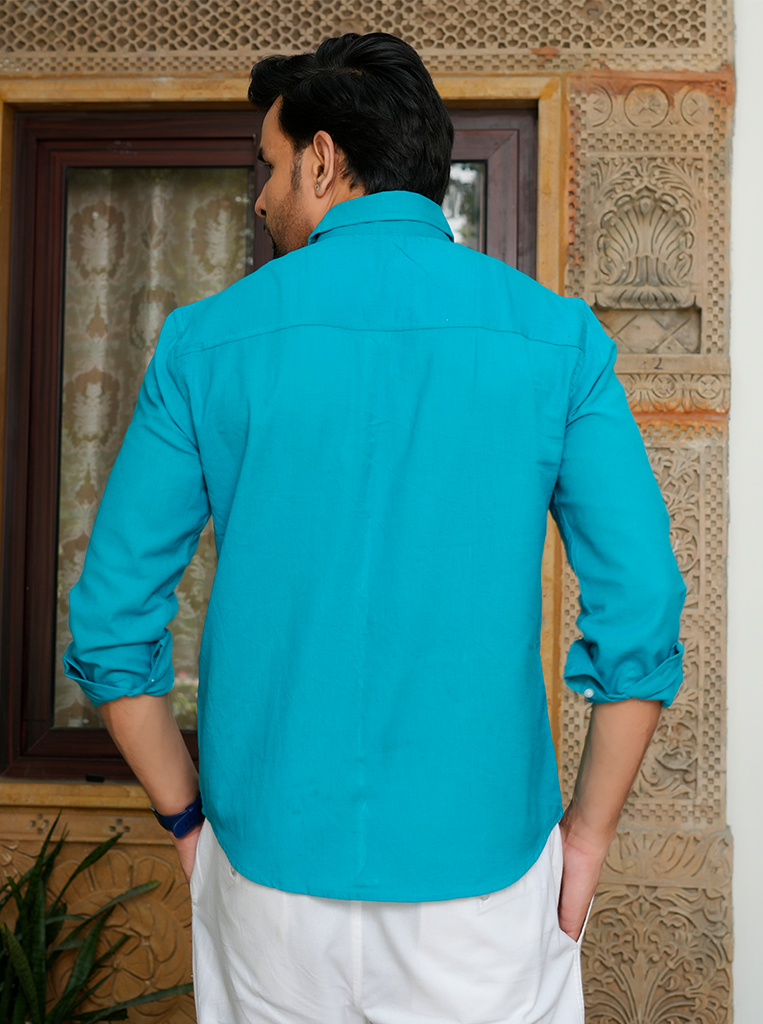 Turquoise Airy Linen Shirts for Men