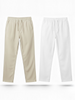 White and Beige Loose Fit Cotton Pants Combo