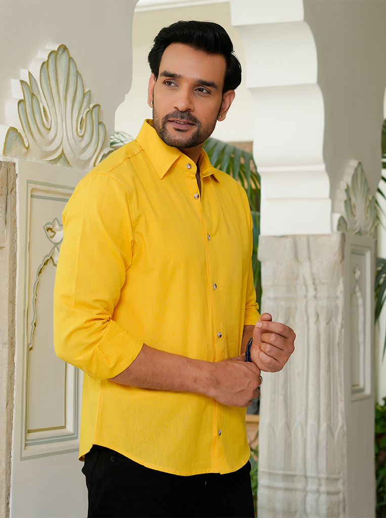 Yellow Airy Linen Shirts for Men