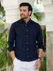 Navy Blue Airy Linen Shirts for Men