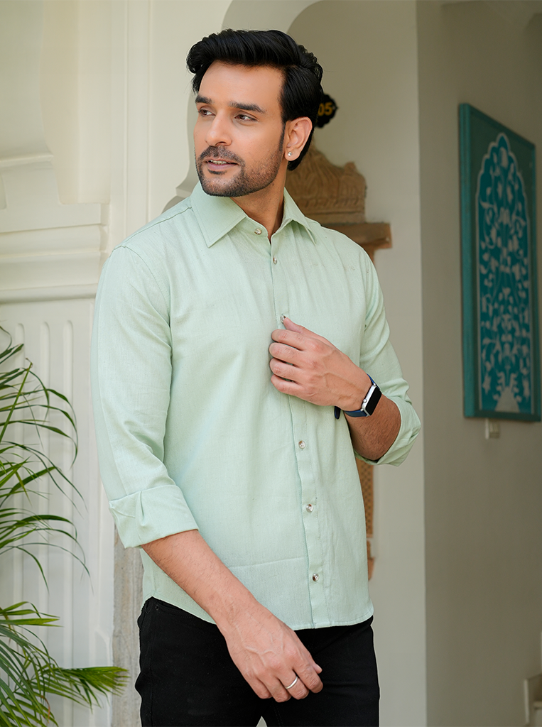 Mint Green Airy Linen Shirts for Men