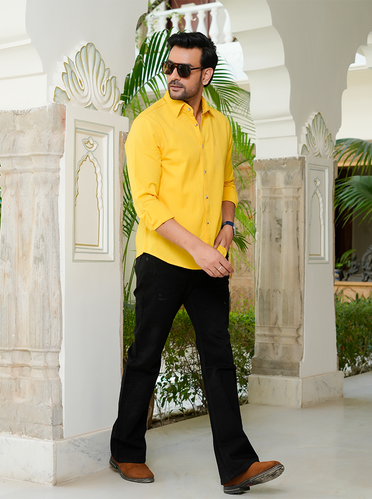 Yellow Airy Linen Shirts for Men