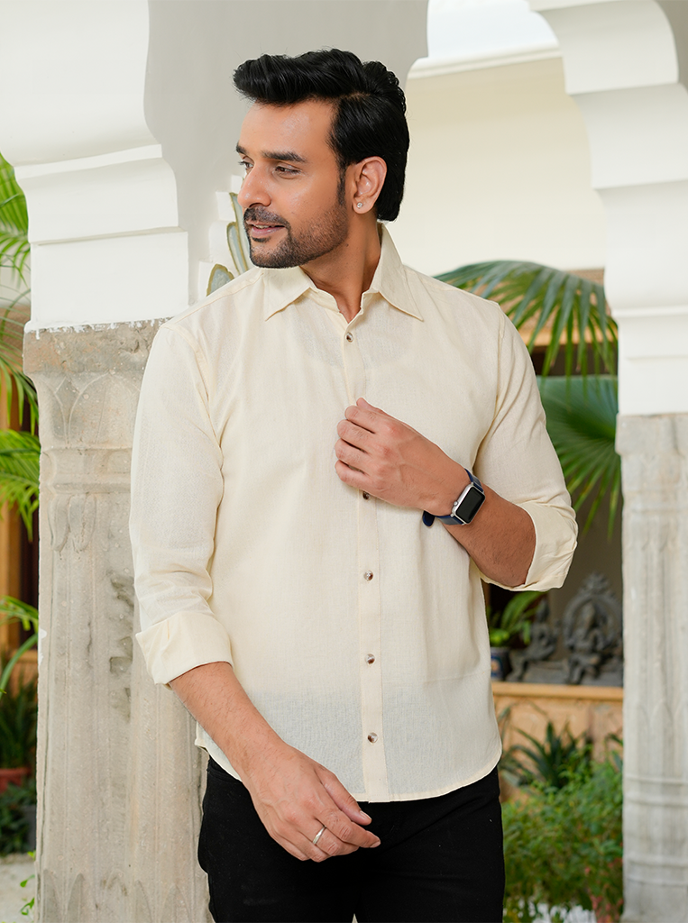 Beige Airy Linen Shirts for Men