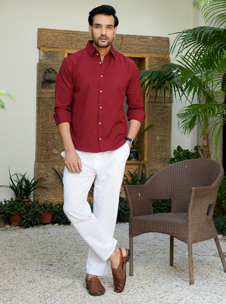 Deep-Red Airy Linen Shirts for Men