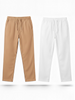 White and Khaki Loose Fit Cotton Pants Combo
