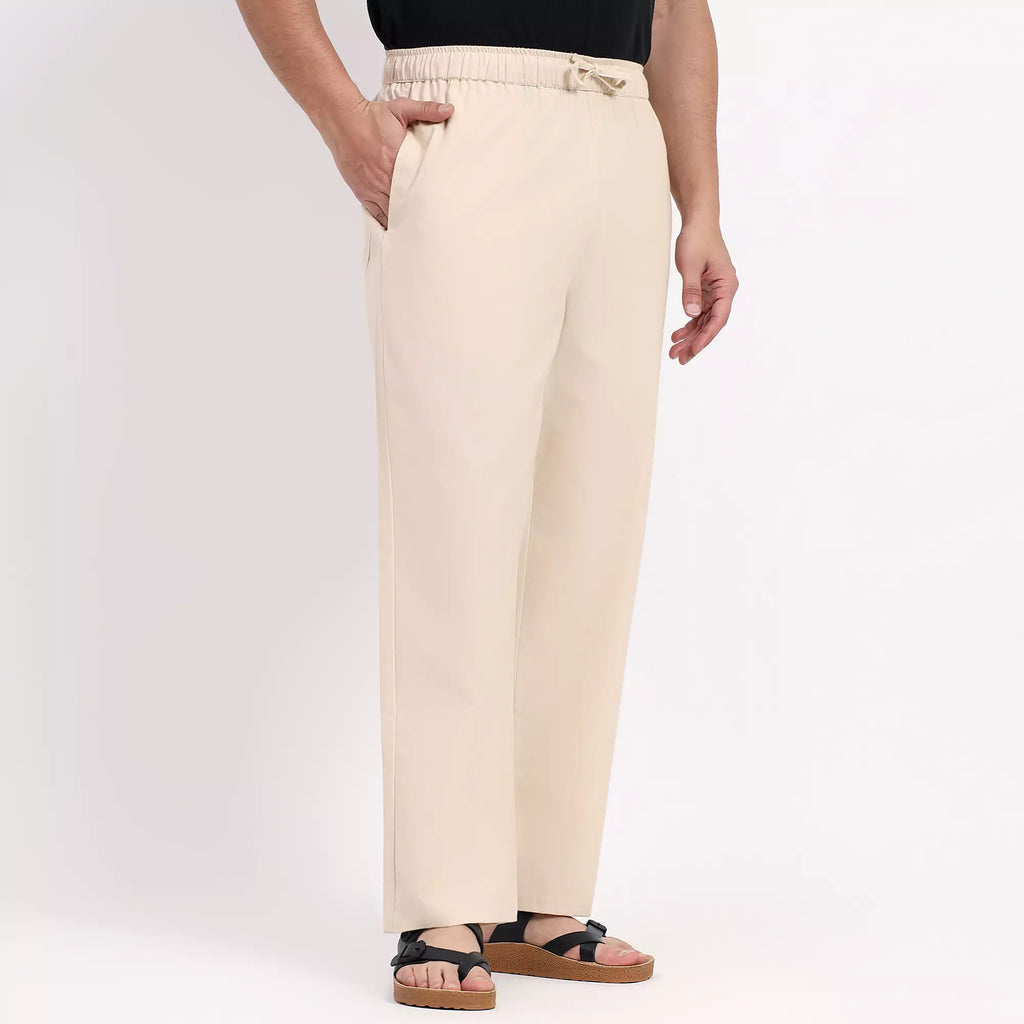 Beige Men's Loose Fit Cotton Pyjama