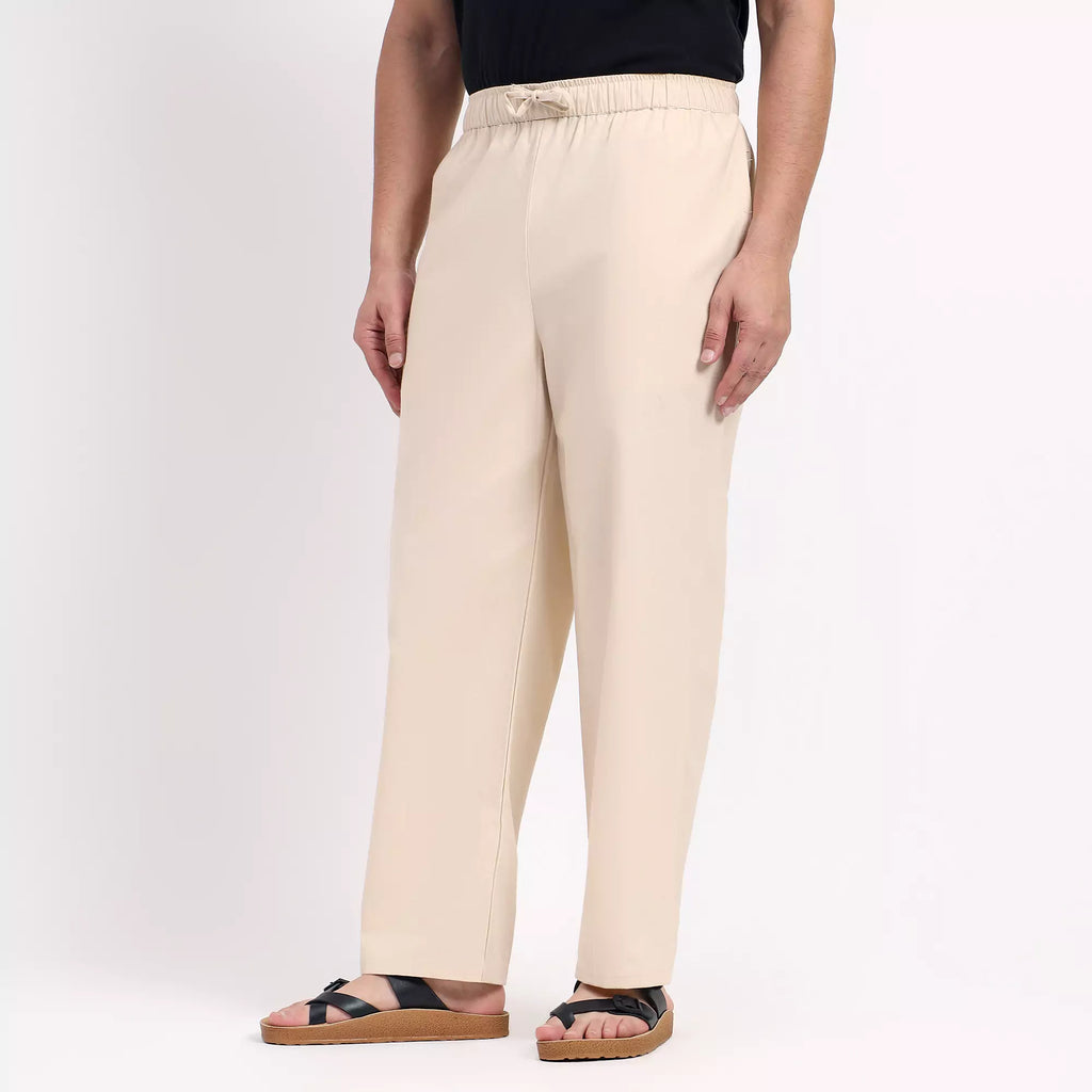 Beige Men's Loose Fit Cotton Pyjama