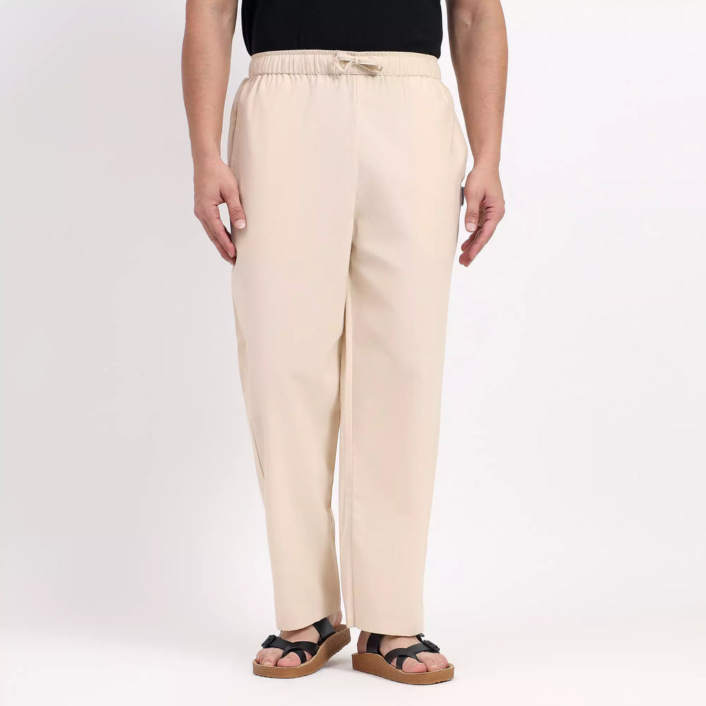 Beige Men's Loose Fit Cotton Pyjama