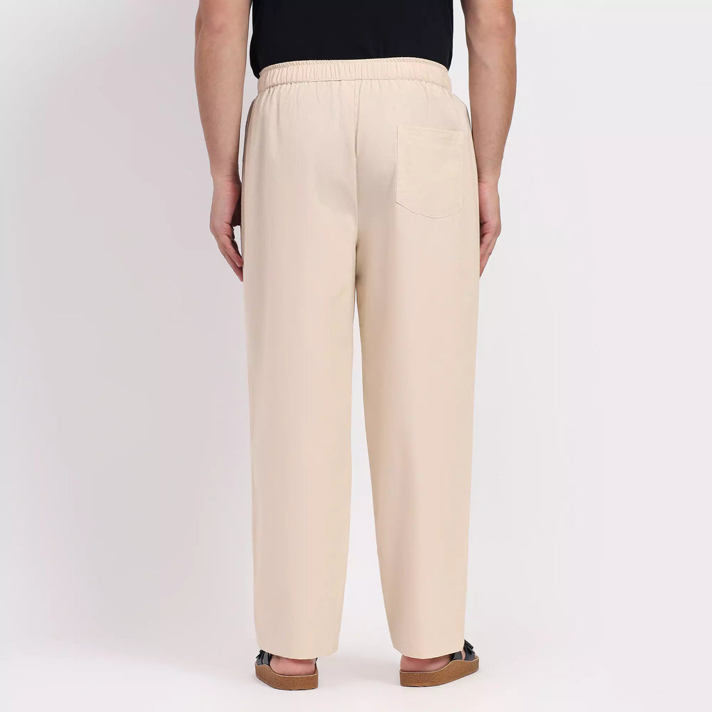 Beige Men's Loose Fit Cotton Pyjama