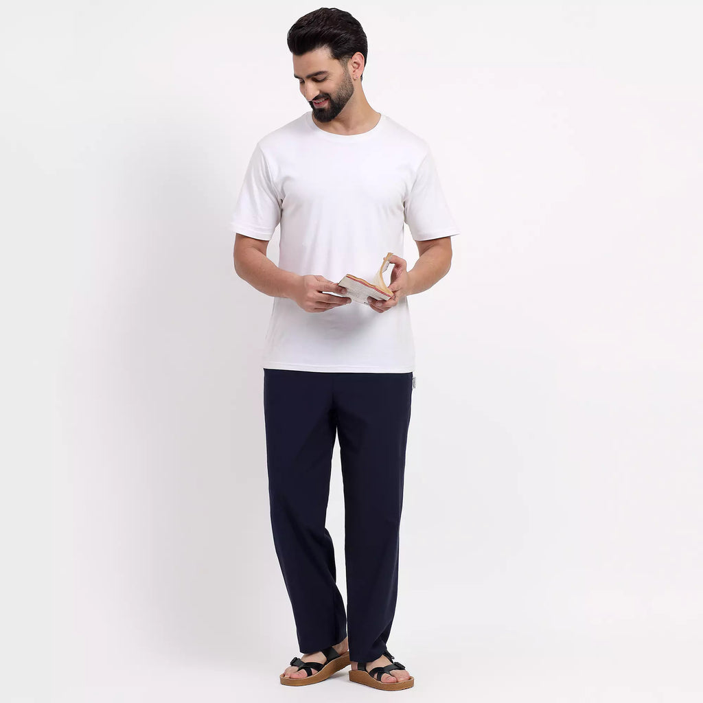 Navy Blue Men's Loose Fit Cotton Pant