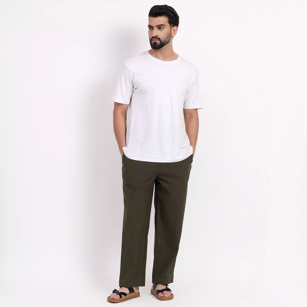 Olive Men's Loose Fit Cotton Pant