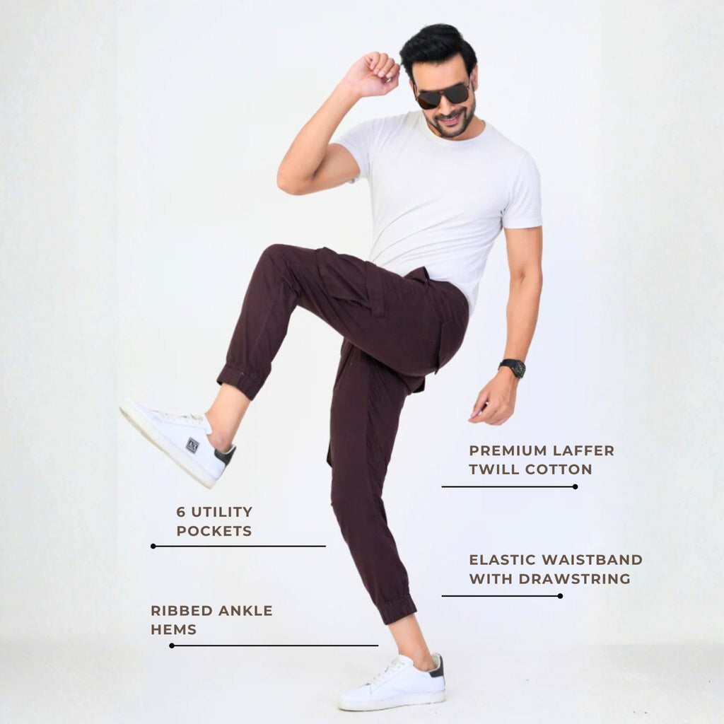 Men's Cotton Cargo Jogger Pants Brown