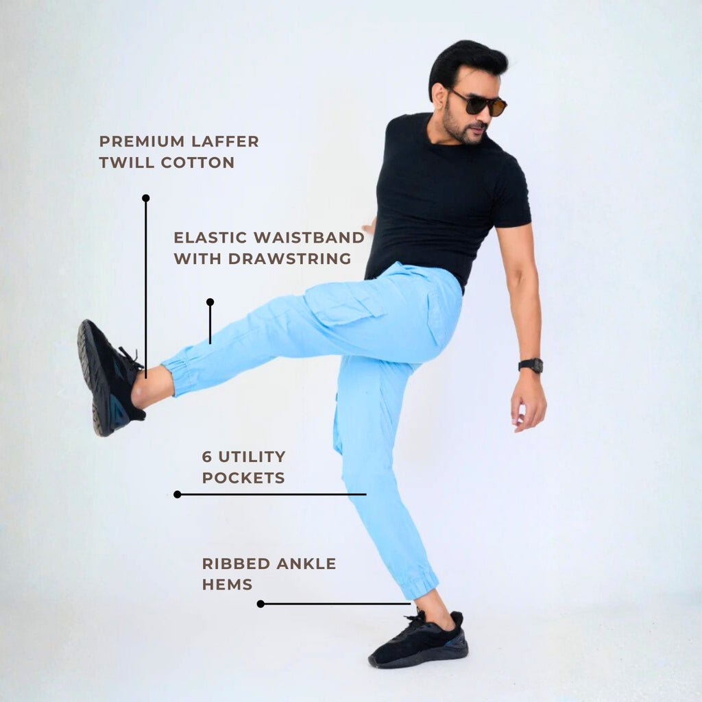 Men's Cotton Cargo Jogger Pants Sky Blue