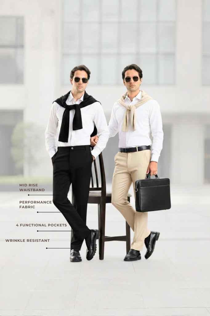 Black And Cream Everyday Stretch Pant Combo for Men