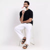 White Men's Loose Fit Cotton Pant