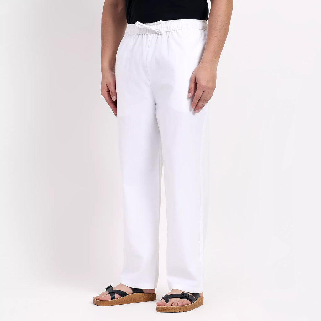 White Men's Loose Fit Cotton Pant
